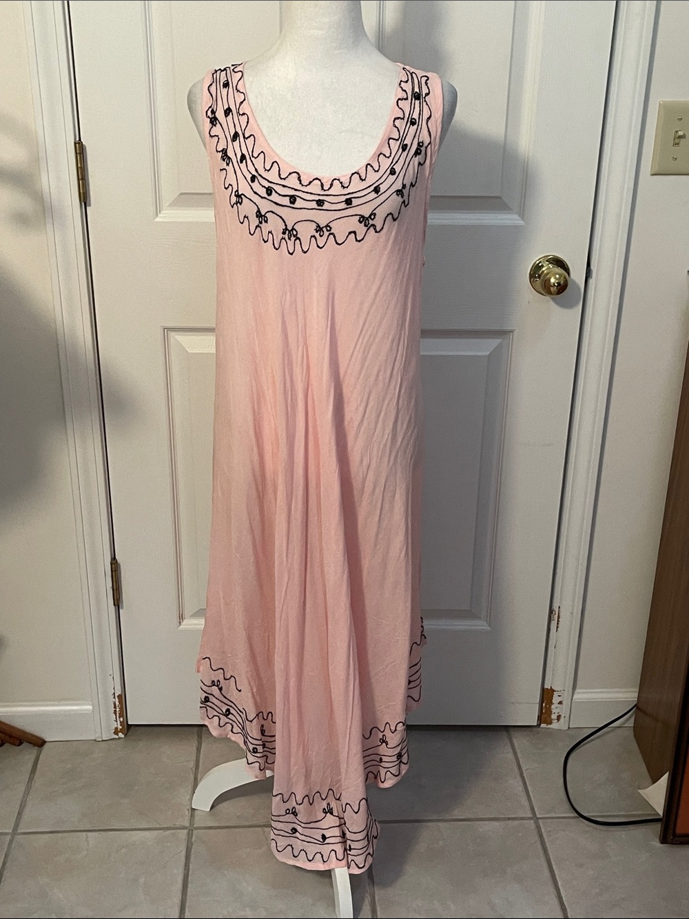 Exist Light Pink Sleeveless Maxi Dress with Black Embroidery. One size fits all